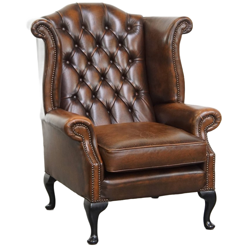 In Nette Staat Verkerende Klassieke Cognac Bruine Rundleren Chesterfield Oorfauteuil image 1