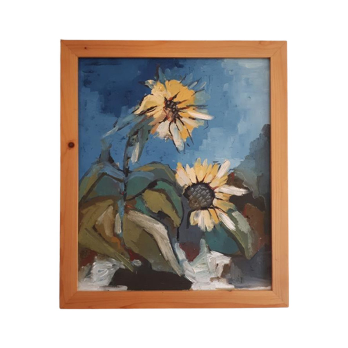 * Vintage Schilderij Zonnebloemen Olieverf Op Doek image 1