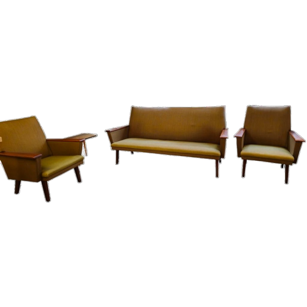 Vintage Loungeset Bank & 2 Fauteuils Fauteuil Bankstel Stoel Groen Meubelset Meubels image 1