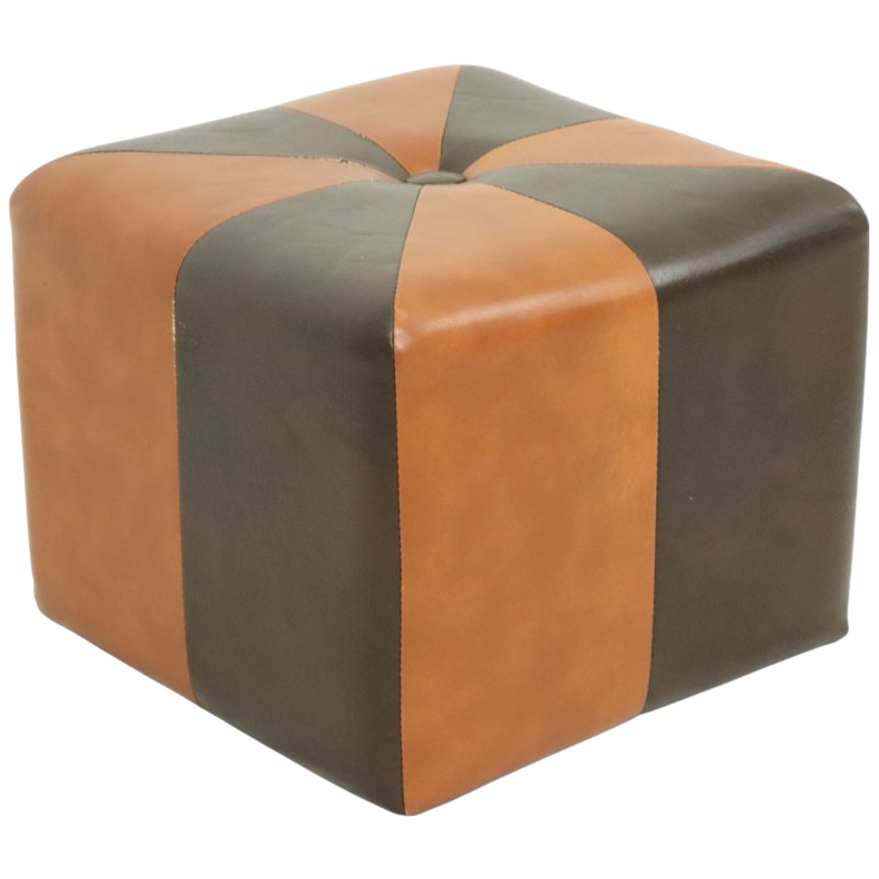 Vierkante Poef Skai Kunstleder Bruin Camel Patchwork 41cm image 1