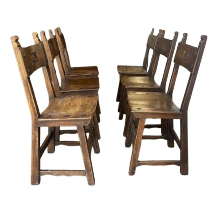 Set Van 6 Vintage Brutalist Eetkamerstoelen/ Spaanse Stoelen image 1