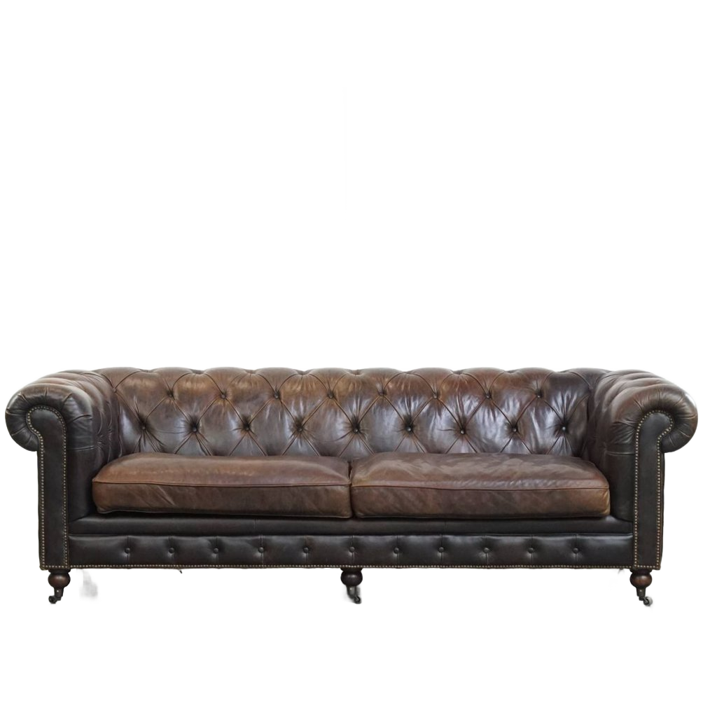 Luxe En Charmante Rundleren 3-zits Chesterfield Bank Op Wieltjes Met Een Onweerstaanbaar Karakter image 1