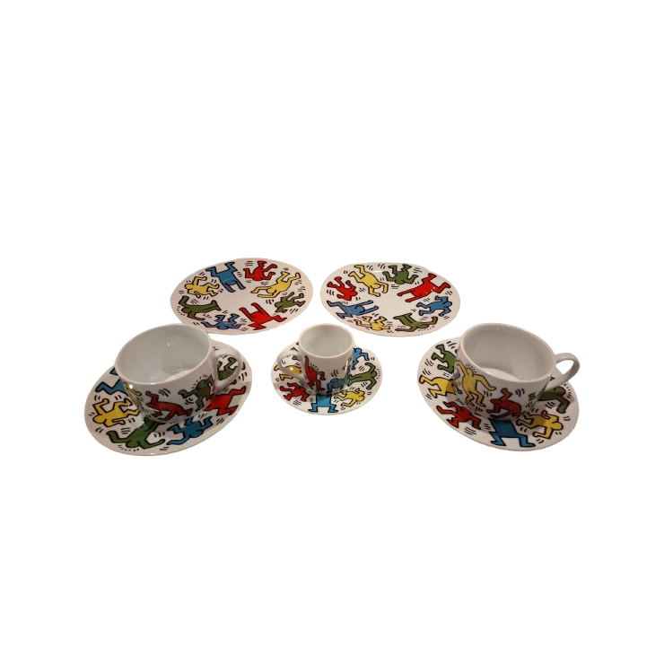 Keith Haring Servies: 2 Platte Borden, 2 Koffiekop En Schotel, 1 Espresso Kopje En Schotel image 1
