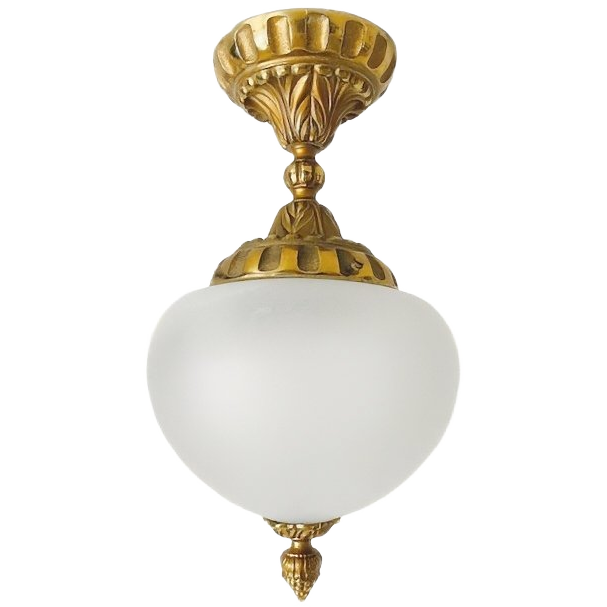 Mid-century Franse Plafondlamp Messing Opaalglas Barok Stijl 1950’s image 1