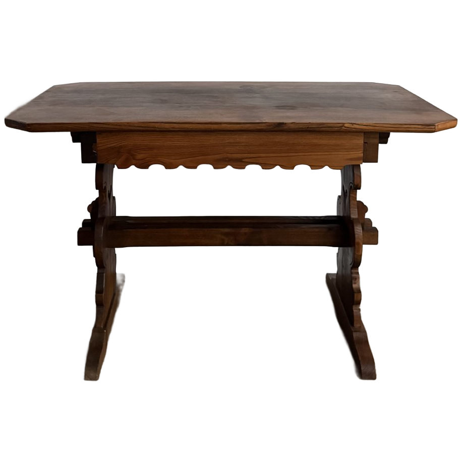 Antique German / Alpine Trestle Table With Drawer image 1