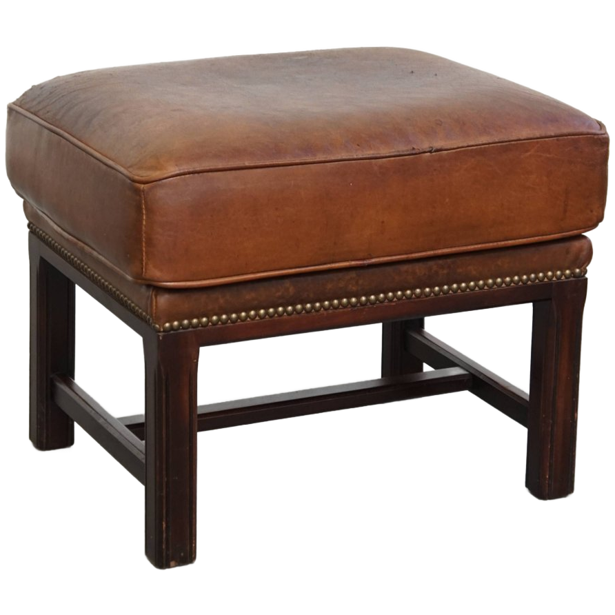 Hocker Gemaakt Van Schapenleer Met Een Houten Frame En Een Afwerking Met Siernagels image 1
