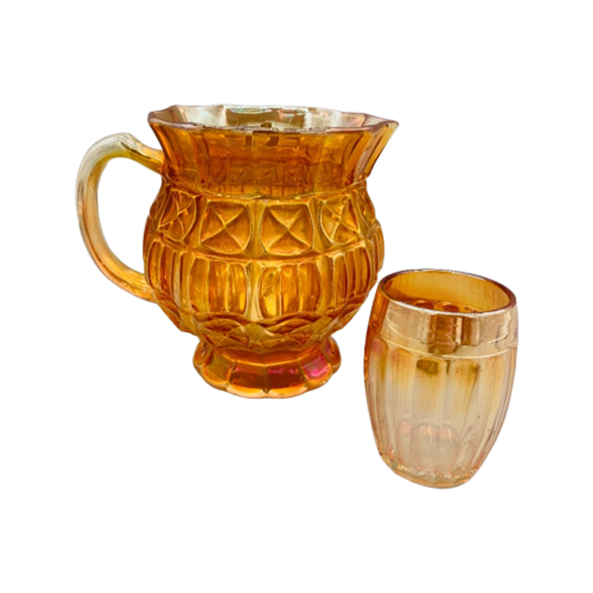 Franse Carnaval Iriserend Glas Waterkan En Glas Oranje image 1