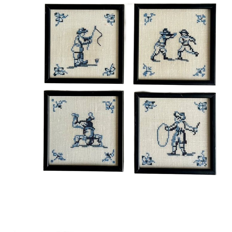 4x Dlefsblauwe Tegel Als Burduurwerk image 1