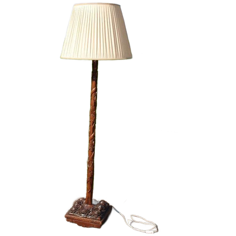 Antieke Schemerlamp Met Houtsnijwerk image 1