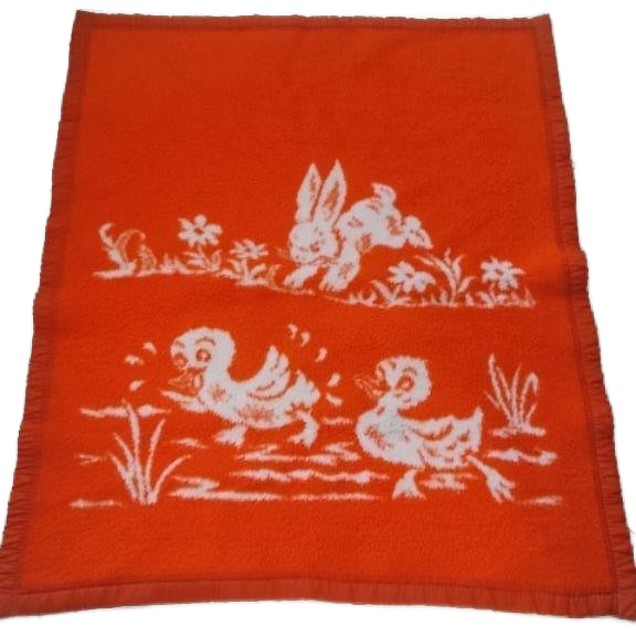 Vintage Babydeken Oranje Wit Eenden Konijn image 1
