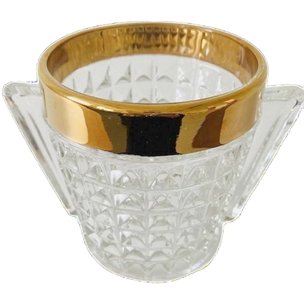 Mid-century Ijsemmer Zwaar Geslepen Kristal Met Handvatten Messing 1950’s image 1