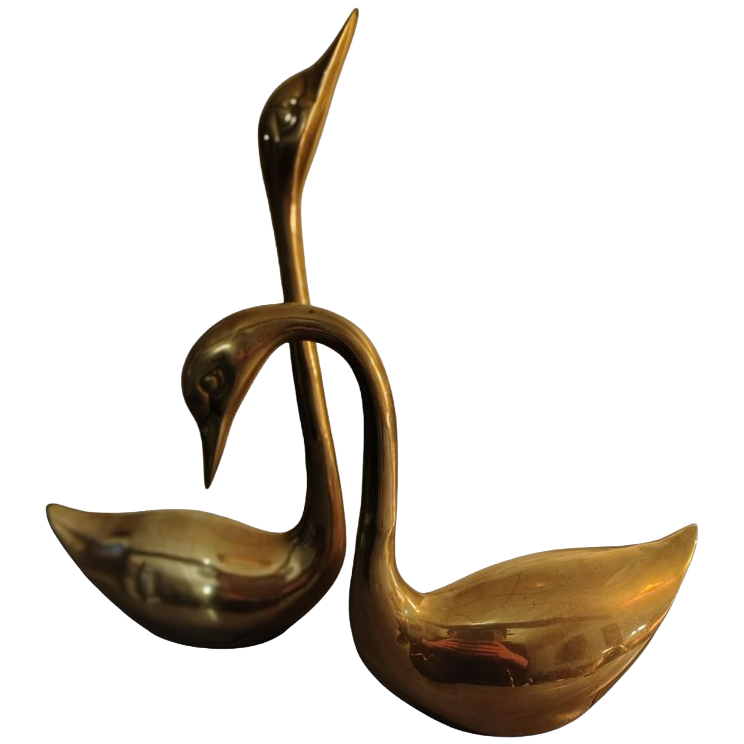 Set Van Zeer Grote (39,5 En 26 Cm) Vintage Zwanen Messing image 1