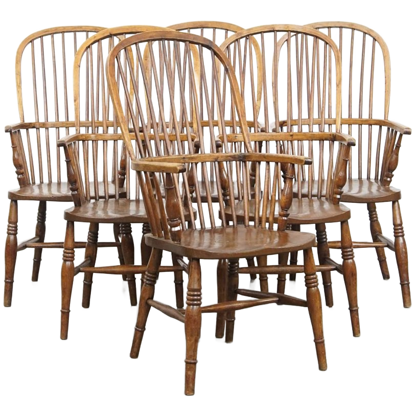 Geweldige Set Van 6 Antieke Engelse Windsor Stickback Chairs Uit De 19e Eeuw image 1