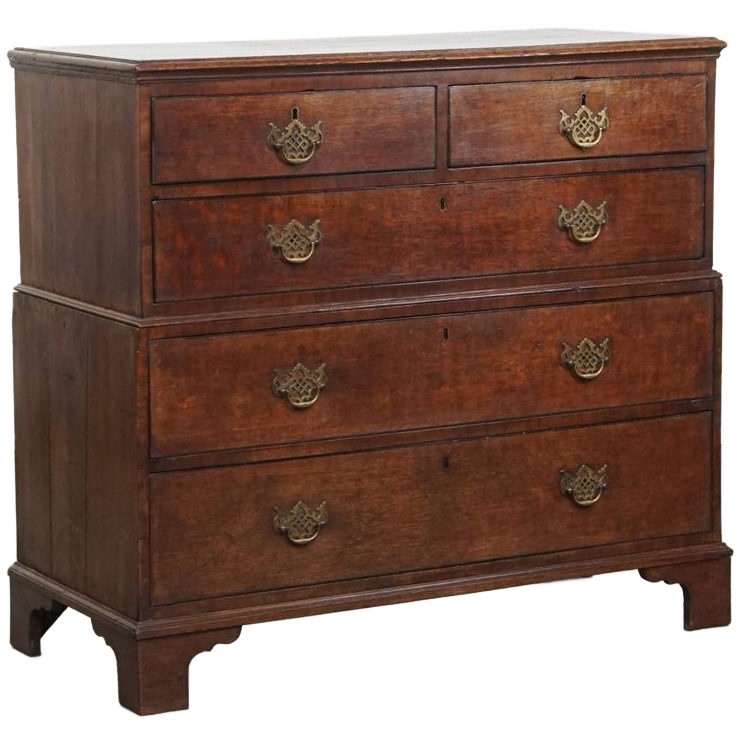 Niet Veel Voorkomende Klassieke Lage Antieke Engelse Ladekast/ Chest On Chest Uit De 18e Eeuw image 1