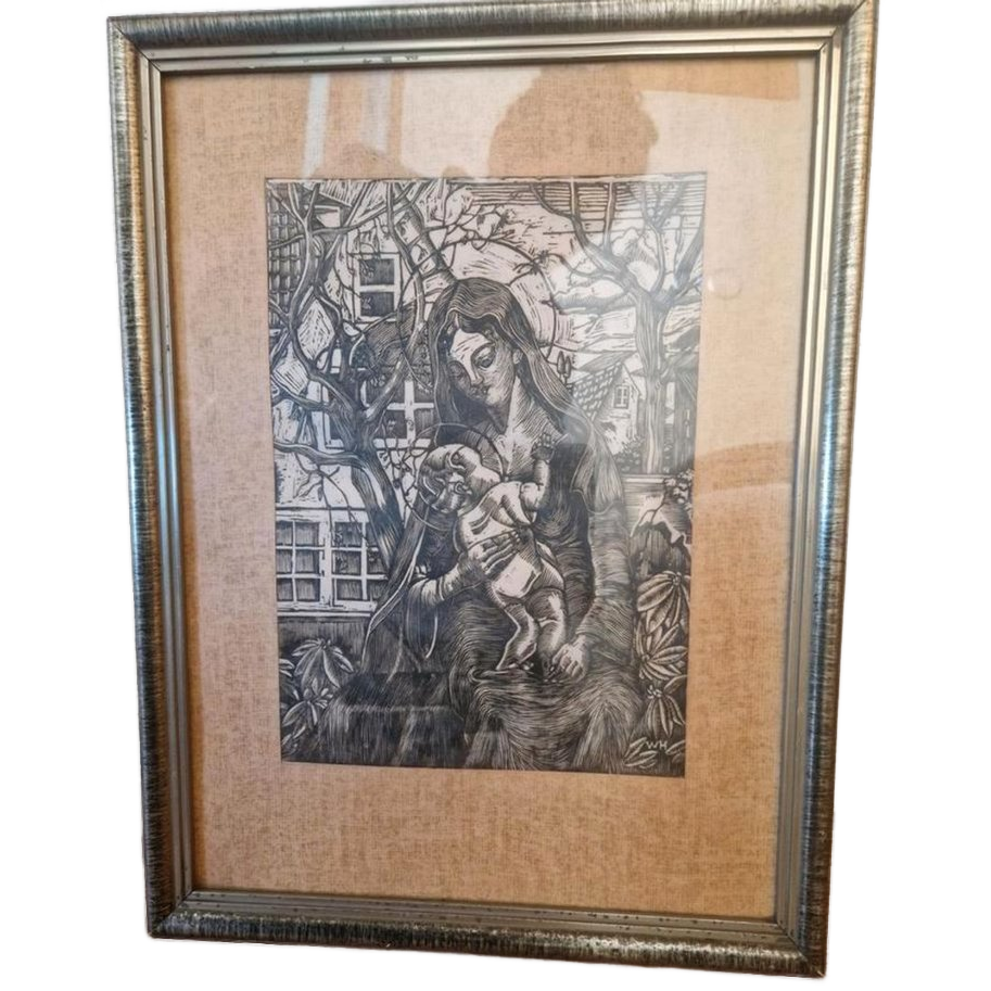 Linoleum Snede Wh Maria En Jezus image 1