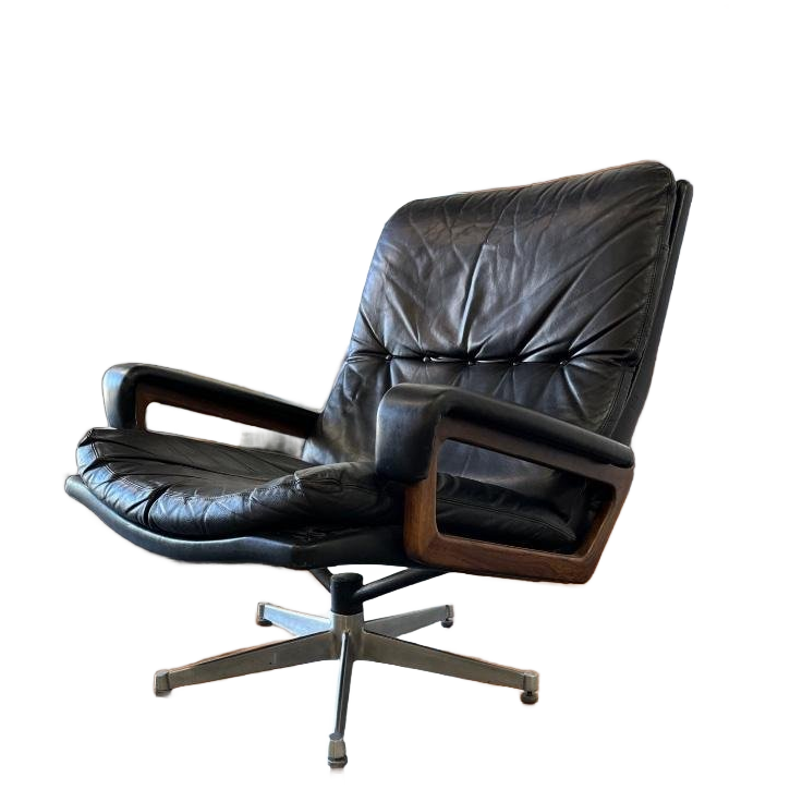 Vintage Zwart Lederen Fauteuil / Eenzit Andre Vandenbeuck image 1