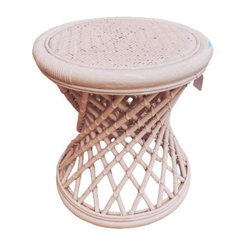 White Rattan & Bamboo Stool image 1