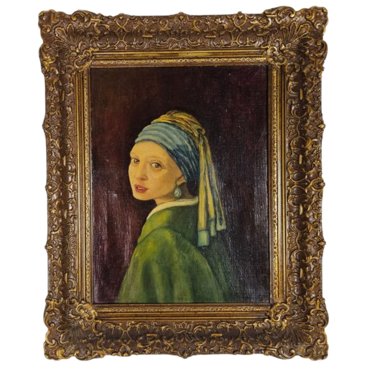 Meisje Met De Parel - (reproductie) - Olieverf Op Doek - Vergulde Lijst - 3e Kwart 20e Eeuw image 1