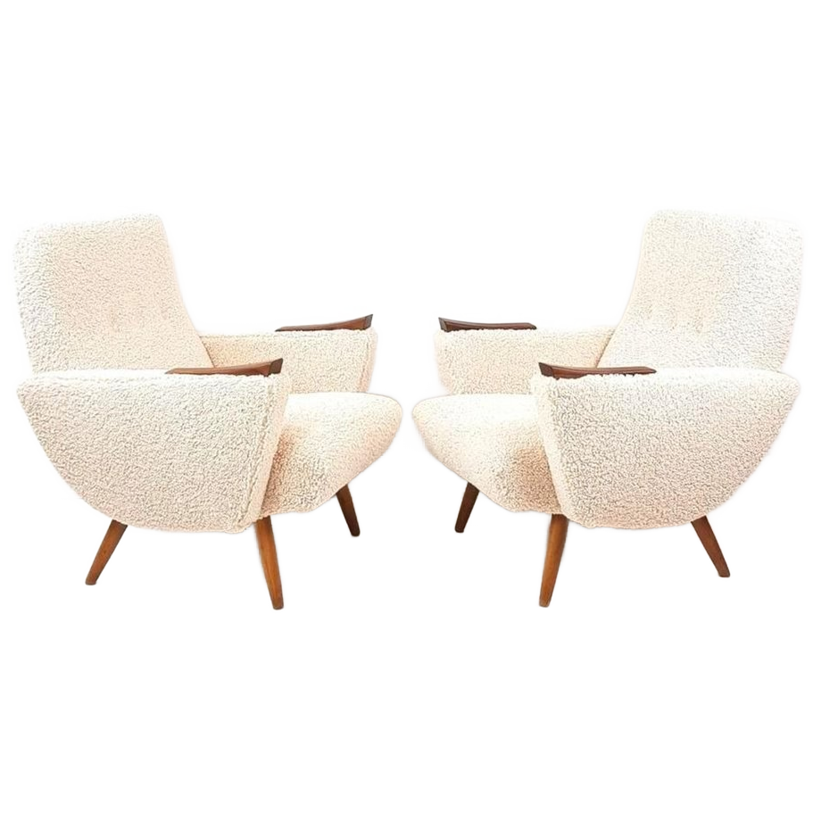 2 Vintage Fauteuils Nieuw Gestoffeerd Teddy Teak Hout image 1