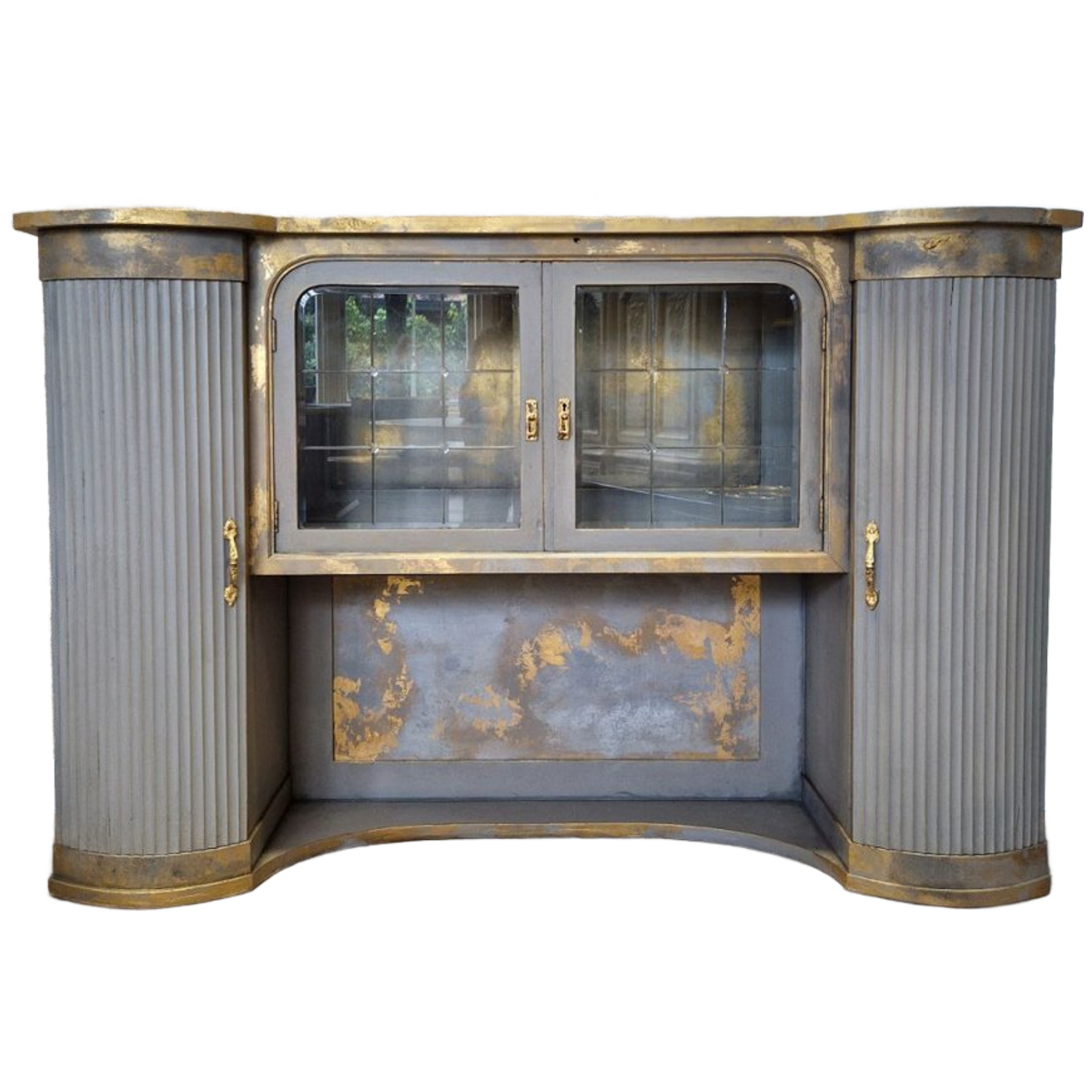 Vitrinekast In Taupe Met Goud Patina Stijl image 1