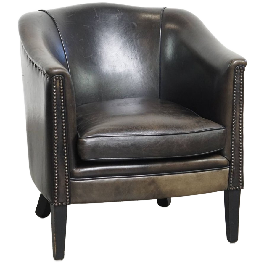 Unieke En Subtiele Zwart/ Grijze Schapenleren Clubfauteuil Met Een Mooi Patina image 1