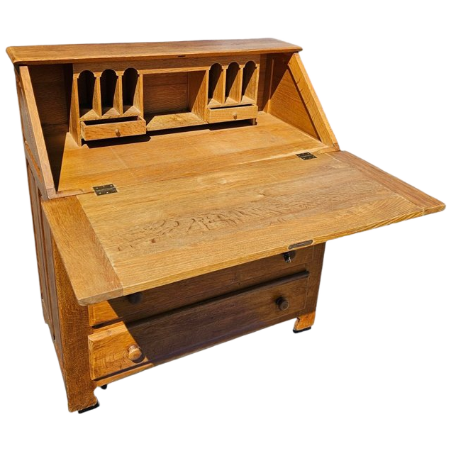 Symmetrical / Solid Oak Desk / Secretaire / Secretary With Drawers image 1