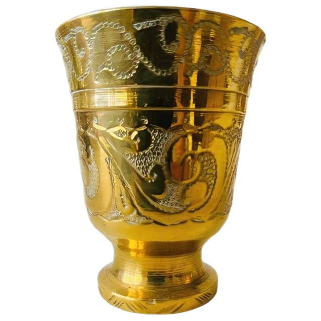 Vintage Zware Oosterse Vijzel Met Gravures Messing image 1