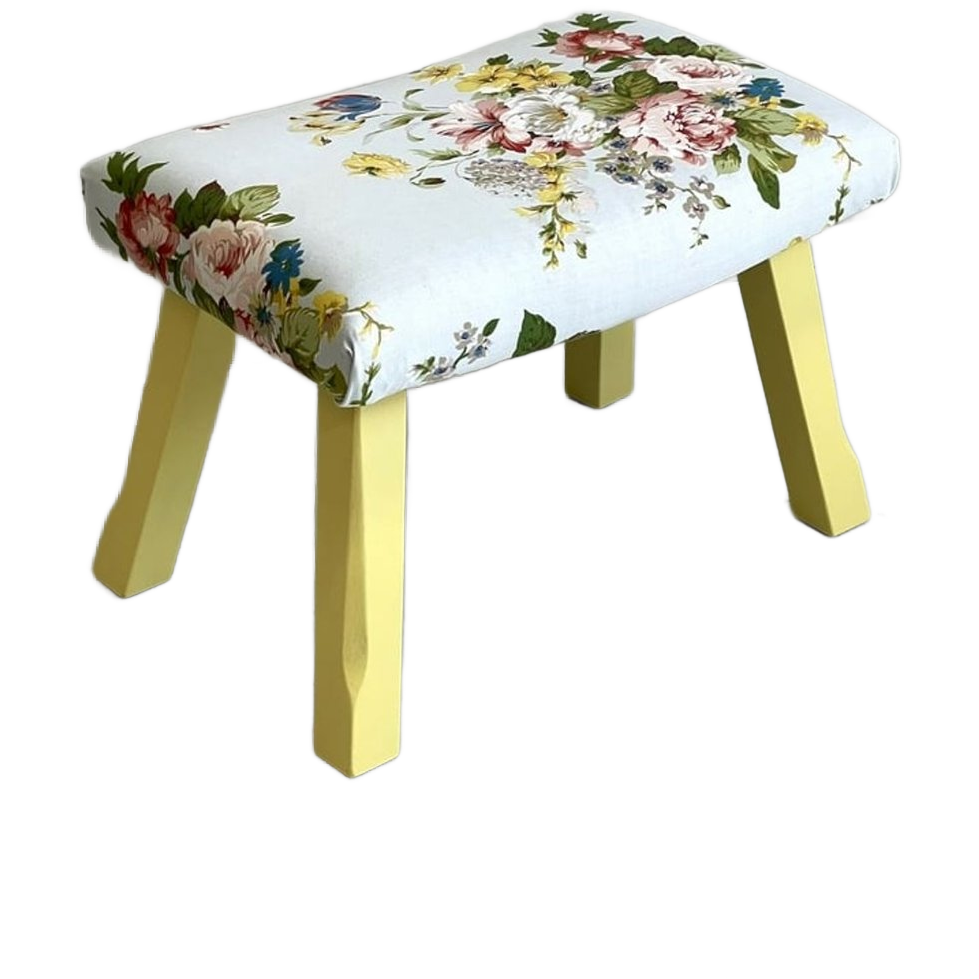 Nieuw Gestoffeerd Voetenbankje Footstool Retro Stof Bloem image 1
