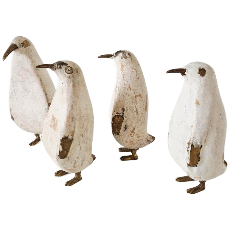 Een Set Van 4 Houten Vogels Messing Vogels Pinquin Vogels image 1