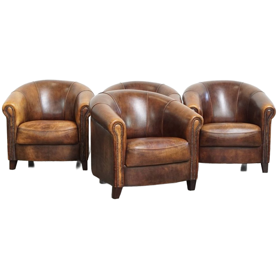 Karaktervolle En Unieke Set Van 4 Schapenleren Clubfauteuils Met Een Prachtige Kleurstelling image 1