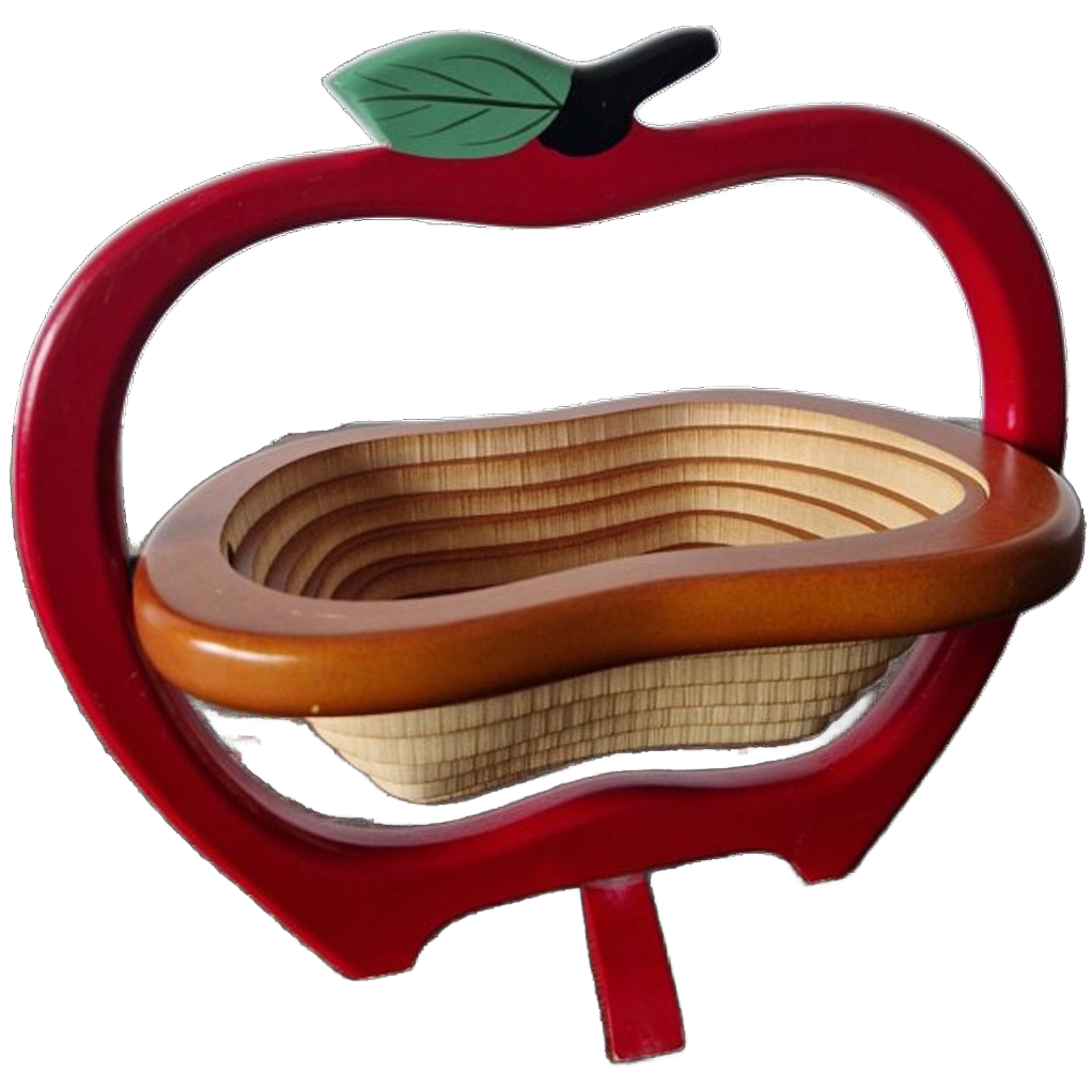 Vintage Houten Schaal Appel Vorm image 1