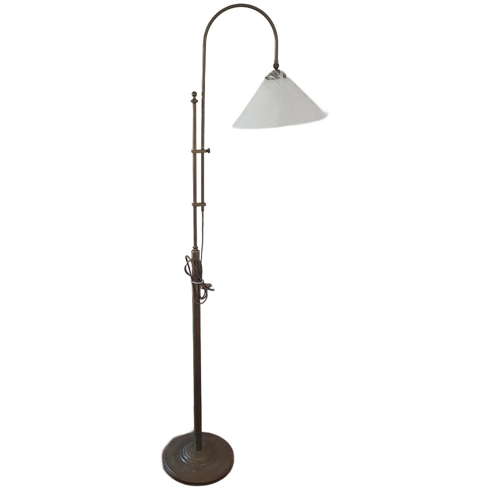 Vintage - Vloerlamp - Staande Lamp - Koper - Opaline Kap image 1