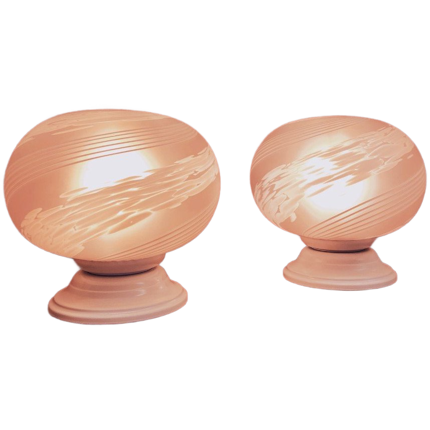 Set Of Pink Swirly Murano Glass Table Lights image 1