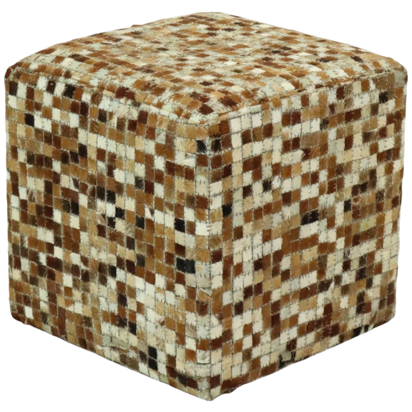Vintage Vierkante Poef Geitenleer Patchwork Mozaïek Patroon image 1