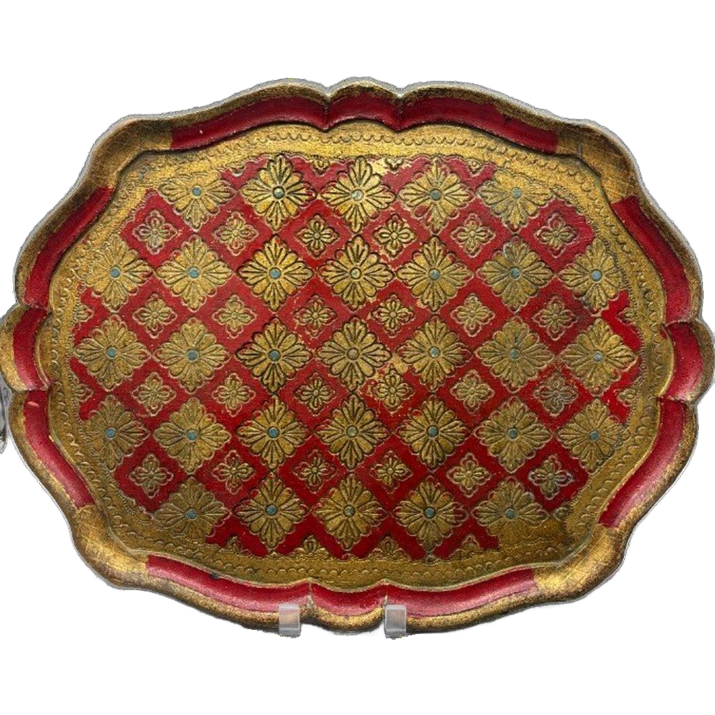 Florentijns Vintage Dienblad Rood/goud 60's image 1