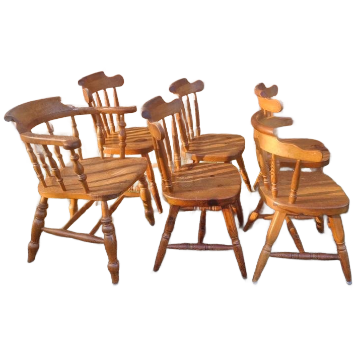 Zes Rustieke Grenen Eetkamer Stoelen. image 1