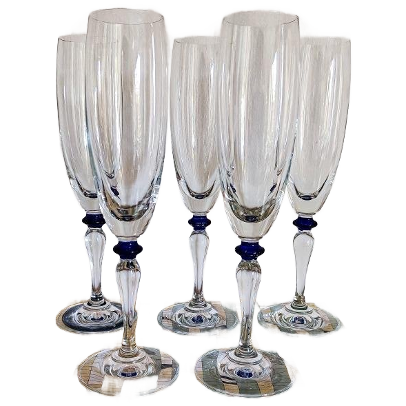 5x Vintage Champagneglas Donkerblauw Bolletje image 1