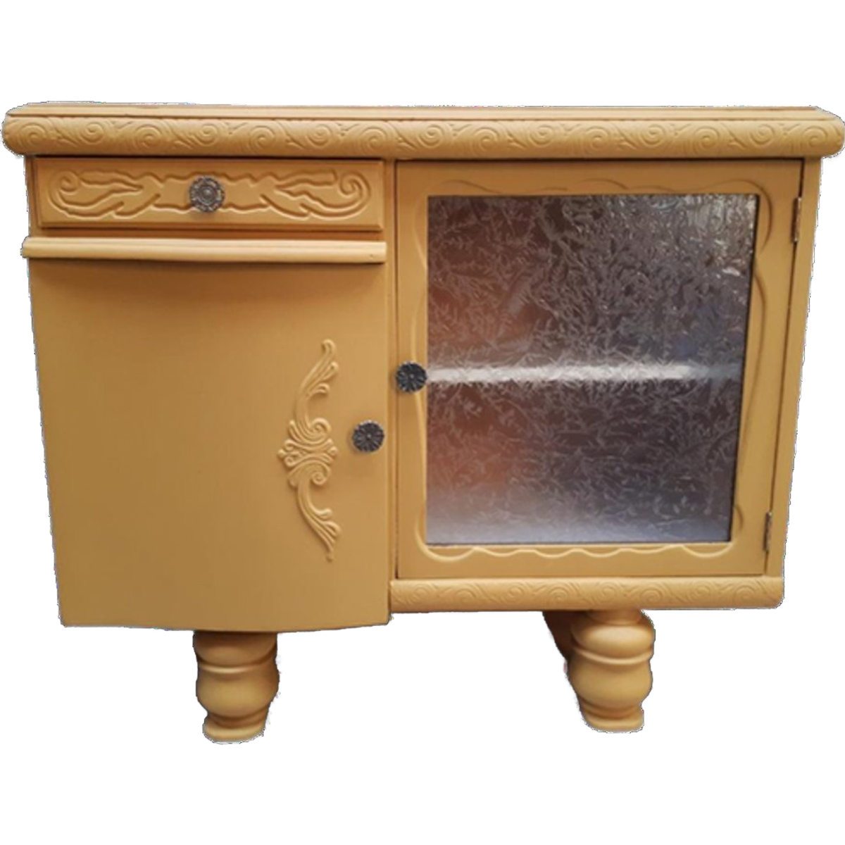 Mosterd Geel Vintage Kastje Dressoir Meubel Vitrine Kast image 1