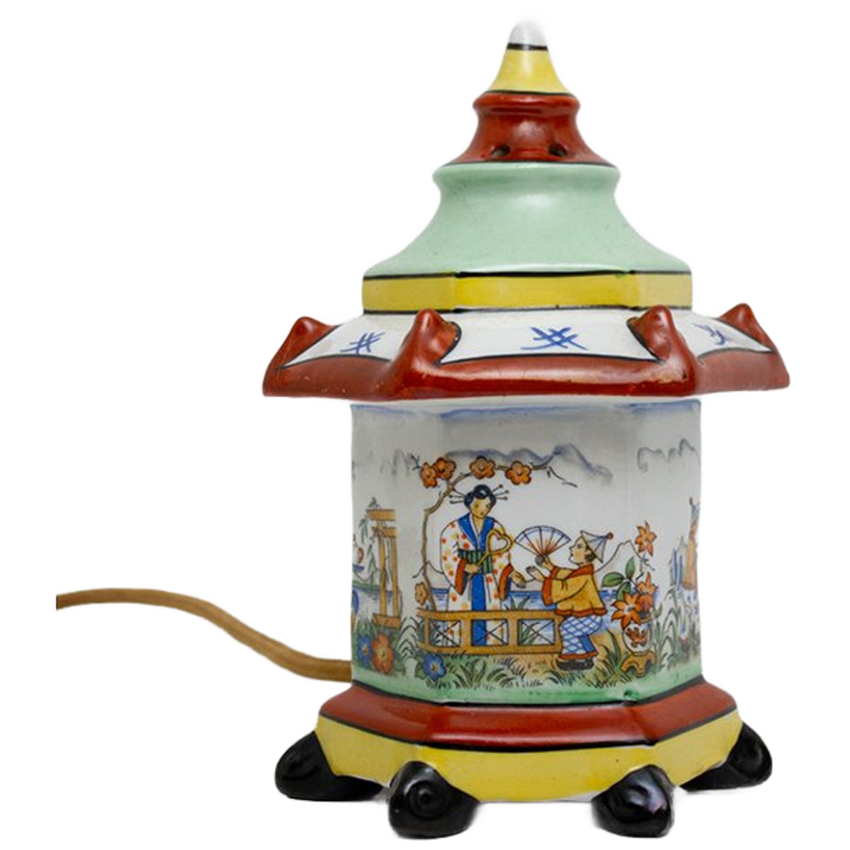 Elka Gdr Vintage Porseleinen Parfumlamp Pagode Met Japanse Voorstelling image 1