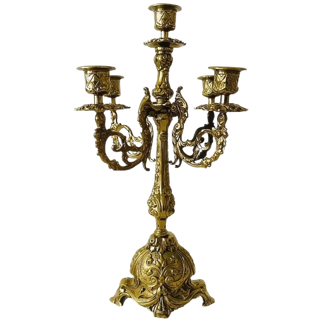 Gotische Messing Candelabra Met Vijf Armen Barok image 1