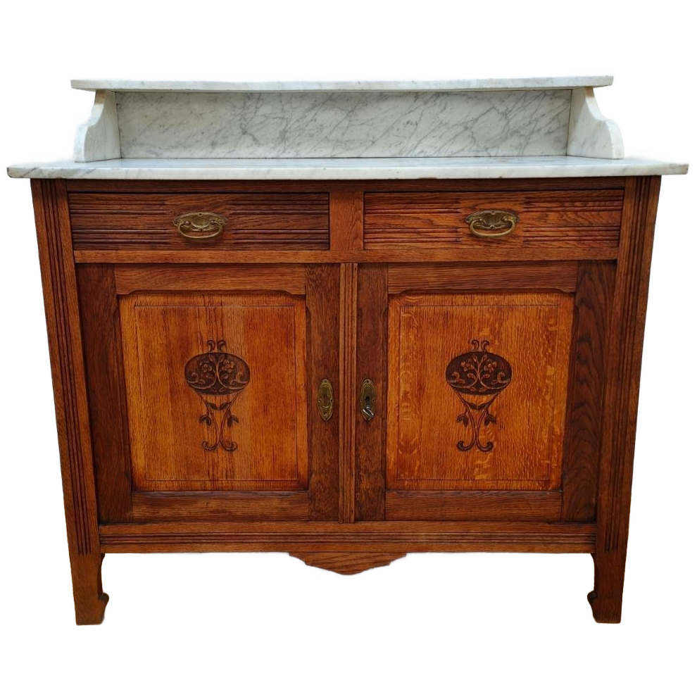Vintage Antiek Dressoir Commode Ladekast Badkamermeubel Met Marmer Blad 701 image 1