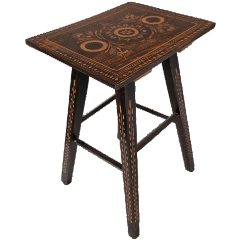 Antiek Houtsnijwerk Tafeltje Plantentafel Krukje image 1