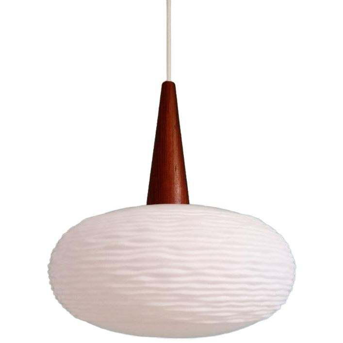 Ophanging In Witte Opaline En Teakhout, Scandinavische Stijl image 1