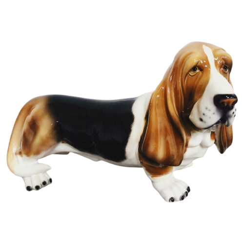 Flat Basset Hond Keramiek Beeldje Hollywood Regency Reliving