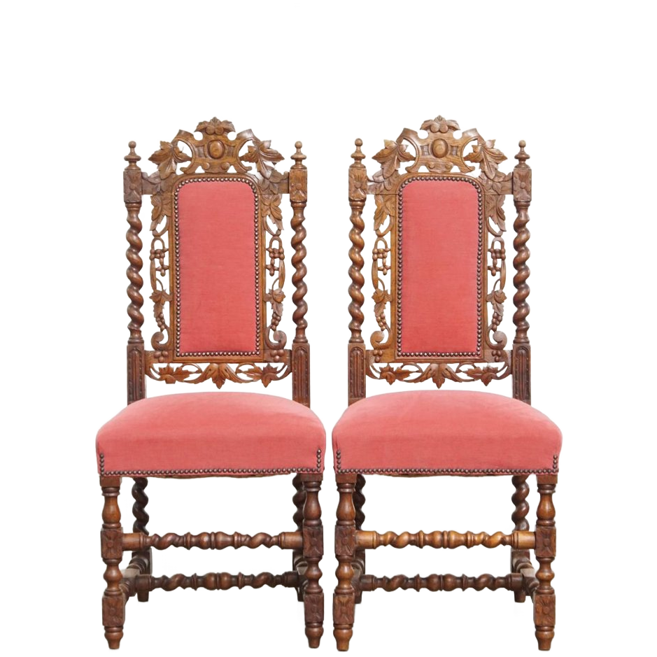 Majestueuze Antieke Set Van 2 Hollandse Eetkamerstoelen Met Mooi Houtsnijwerk image 1