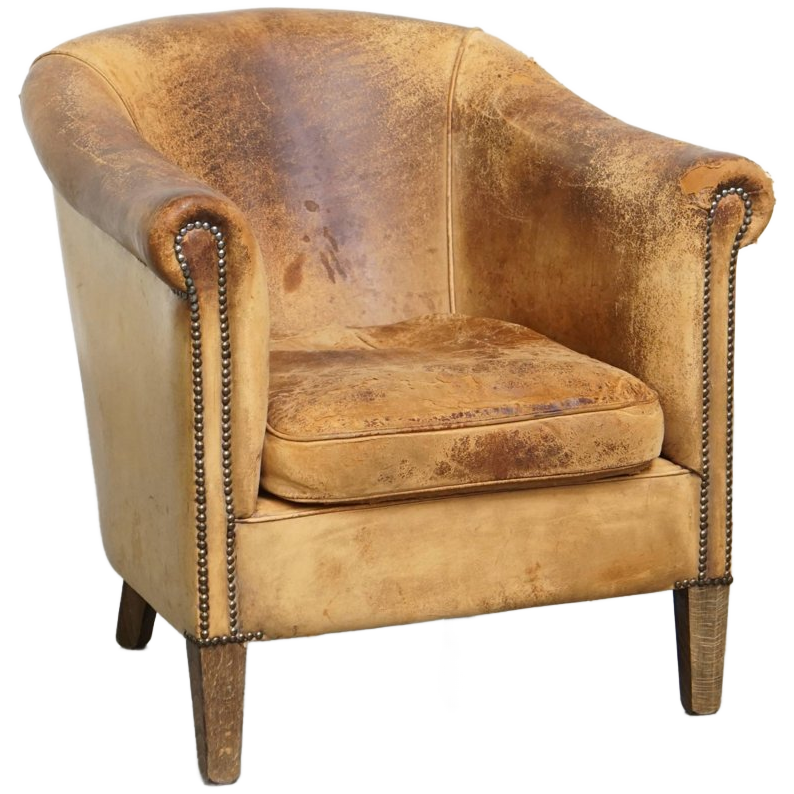 Goed Doorleefde Vintage Schapenleren Clubfauteuil Met Een Stoere Look Van Nico Van Oorschot image 1