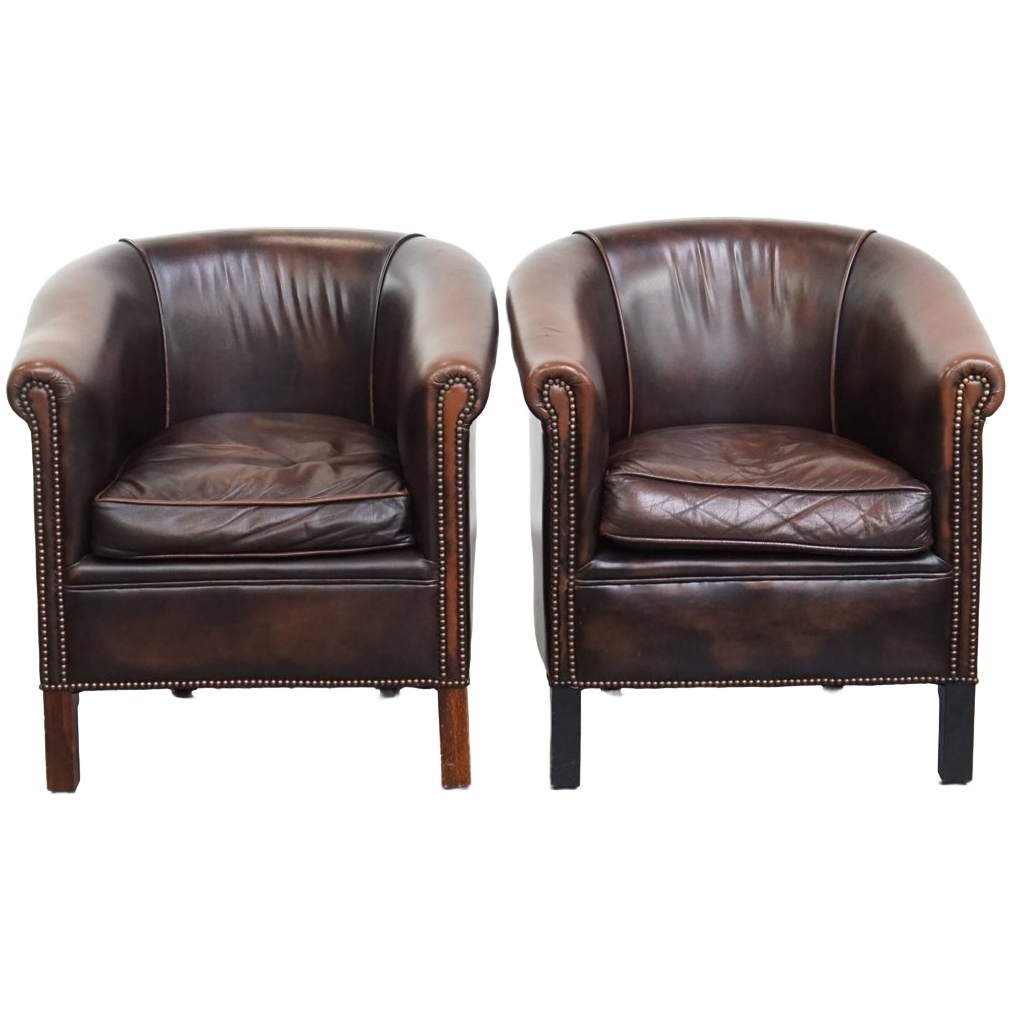 Elegante En Comfortabele Set Van 2 Rundleren Clubfauteuils In Engelse Stijl image 1