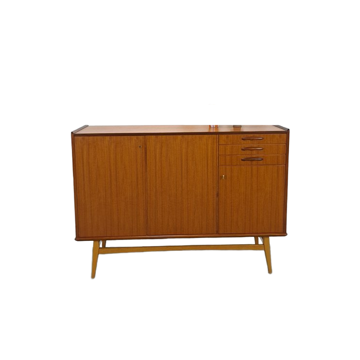 Teak Kast Met Schuine Poten En Lades Uit Zweden image 1