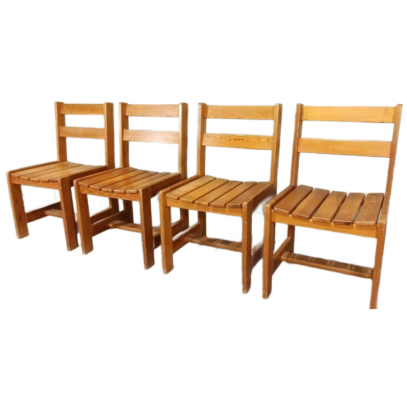 Set Van 4 Vintage Massief Grenen Eetkamerstoelen image 1
