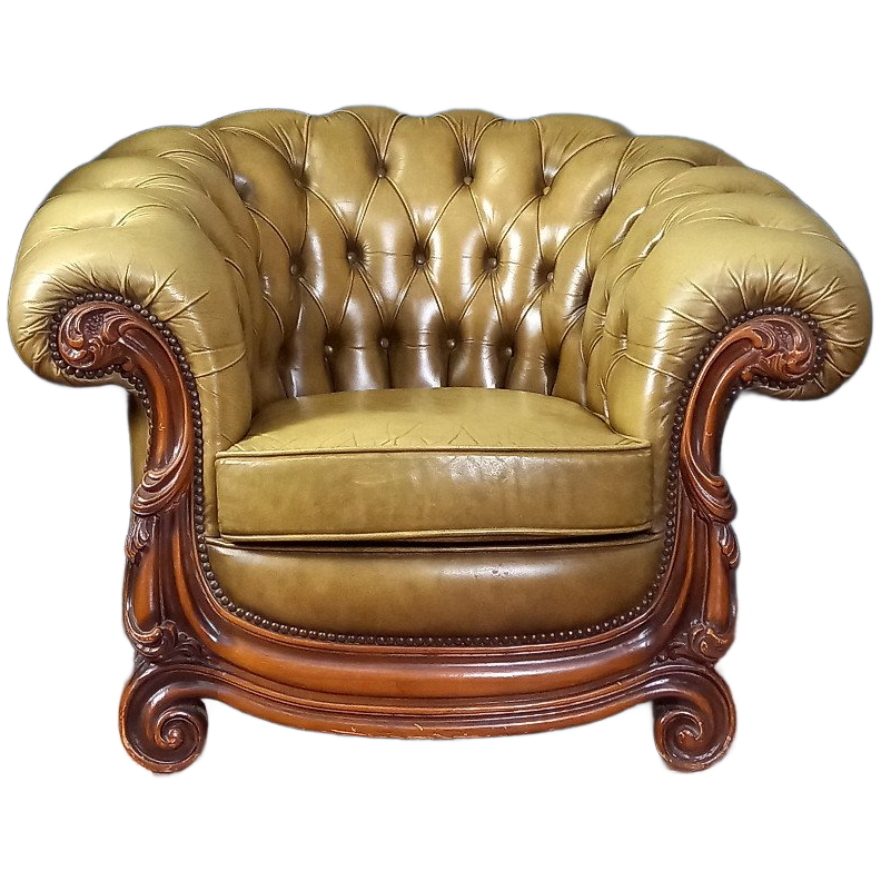 Vintage Leren Chesterfield Clubfauteuil In Barokstijl image 1
